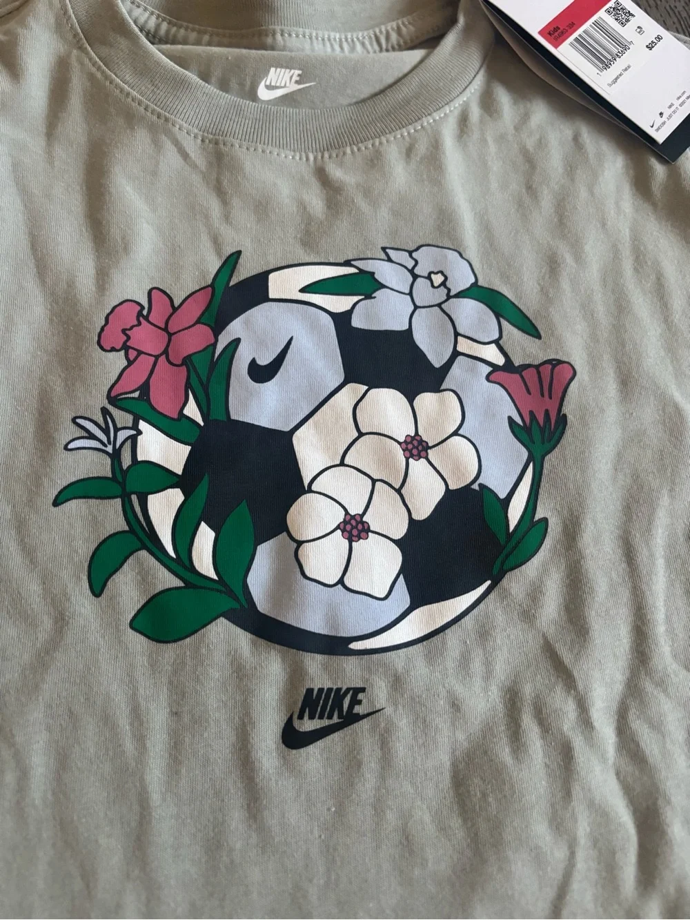 Nike Kids Floral Soccer Graphic Tee - Sage with Multicolor Print